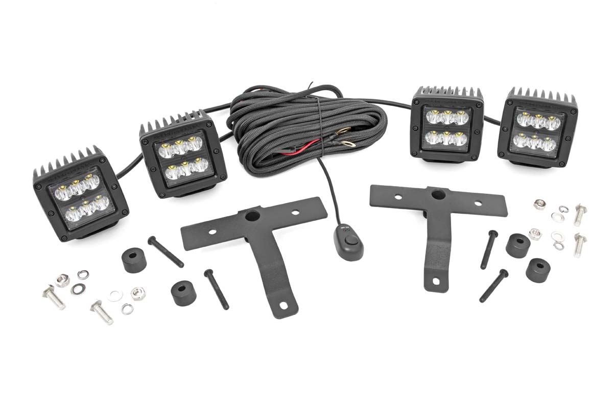 Jeep Wrangler Quad LED Light Kit - Rough Country - Cowl Mount | Spot - Black - '18-'23